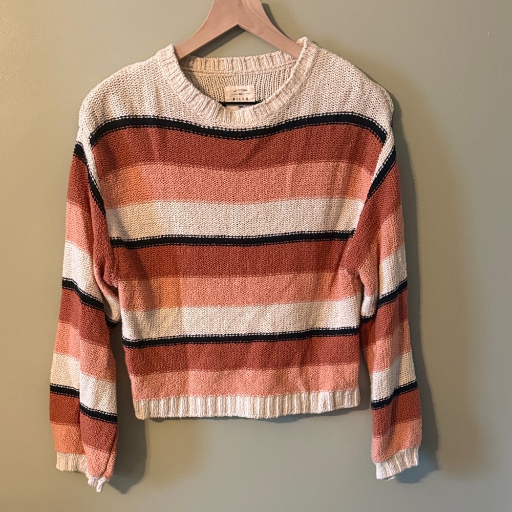 Billabong Striped Sweater - Coral, Cream, and Black